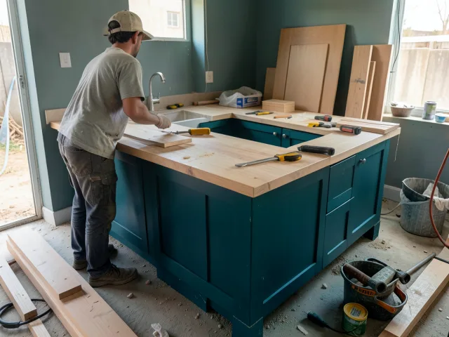Wooden Kitchen Countertop Installation